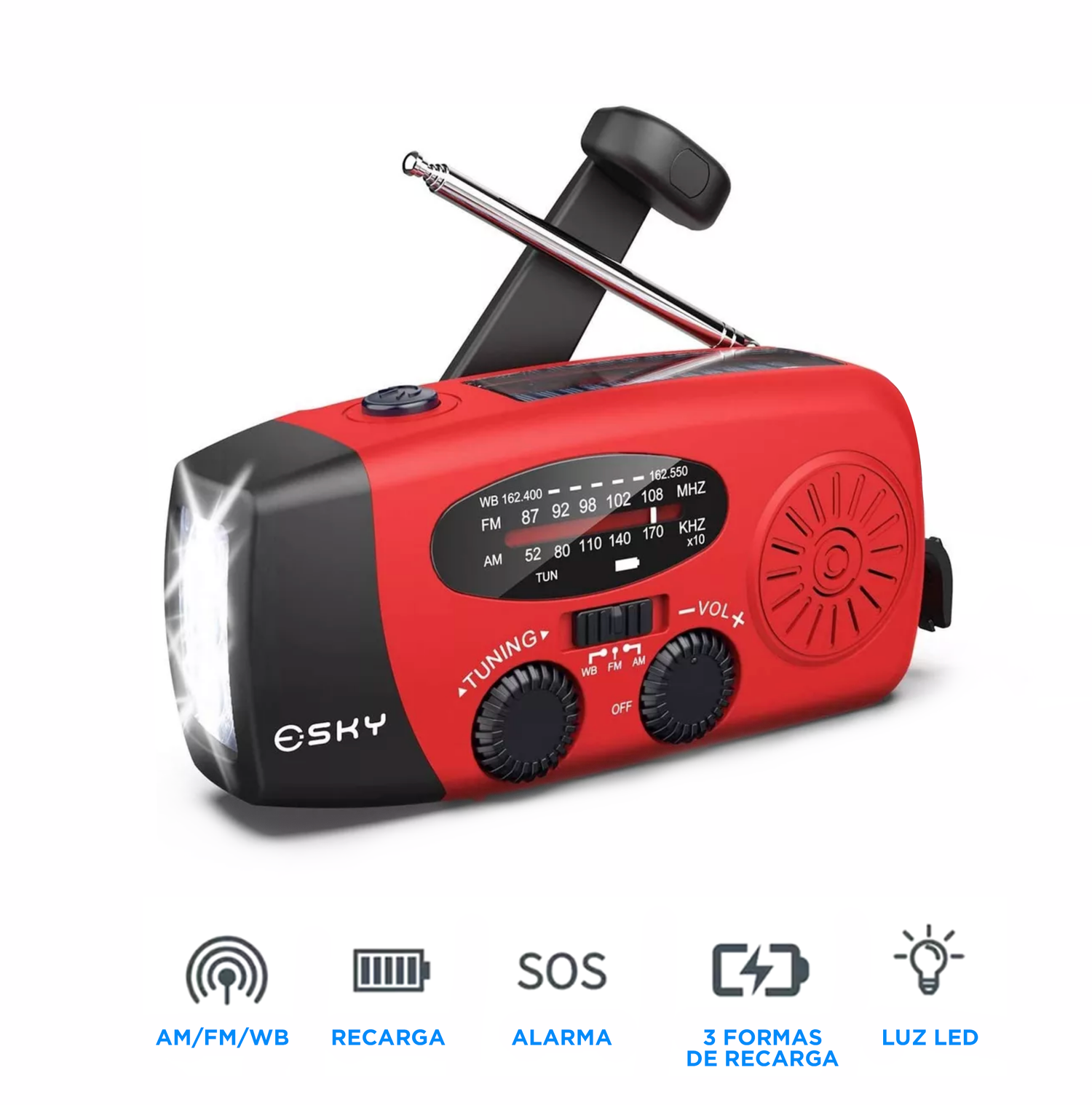 Radio de emergencia portátil y recargable